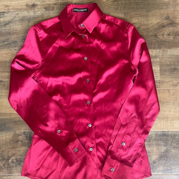 Vintage Dolce & Gabbana Red Silk Button Down Shirt | Size 40 | Good Condition - Picture 1 of 14
